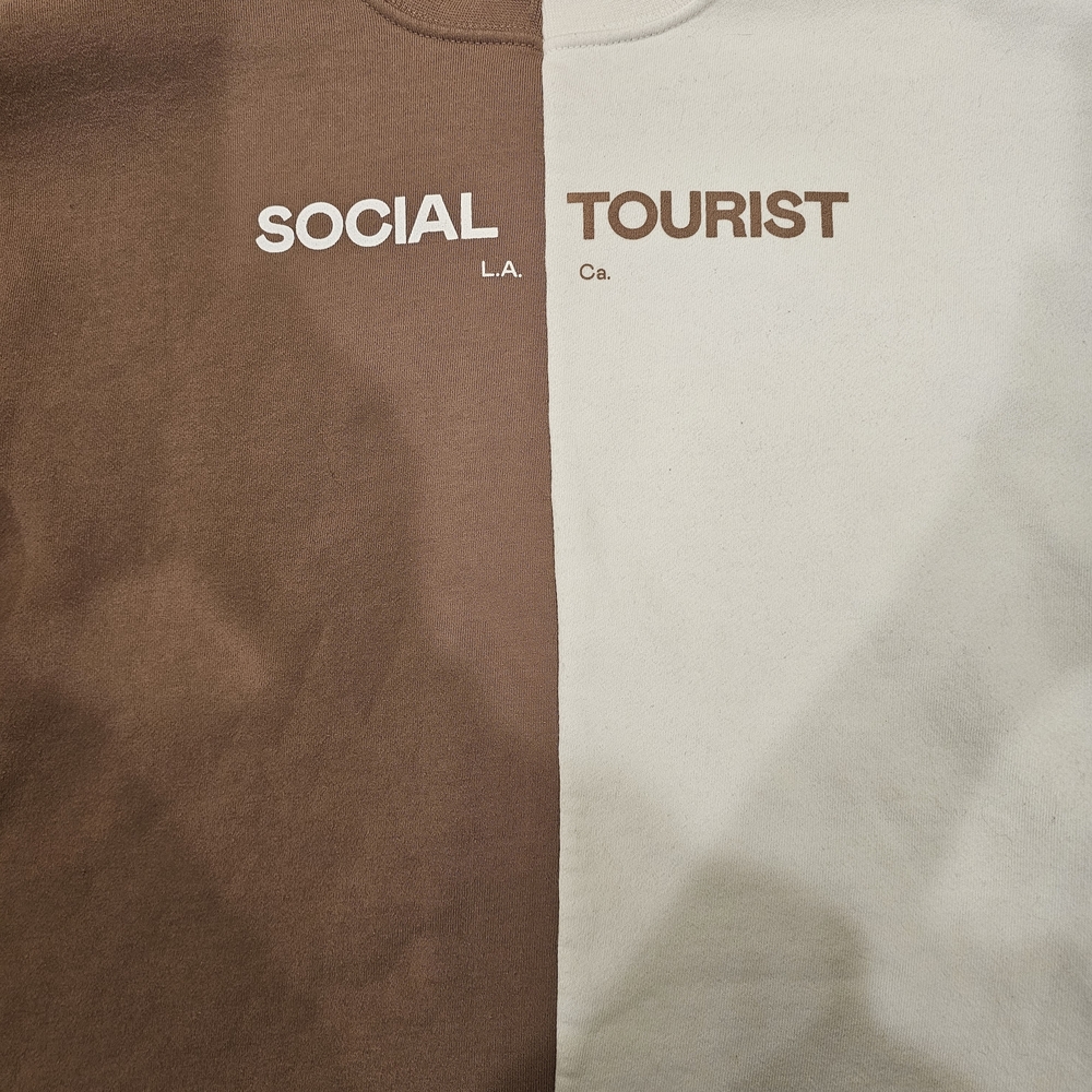 Social Tourist Brown and White Sweatshirt. Oversized. Fits Like A Medium.